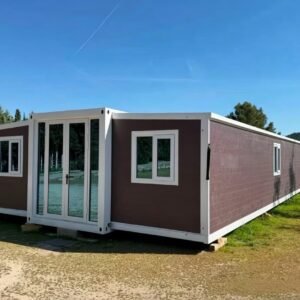 Front view of 40FT luxury finished expandable container house with modern modular exterior