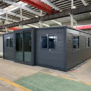 Exterior of wind-resistant expandable container house with reinforced galvanized steel structure