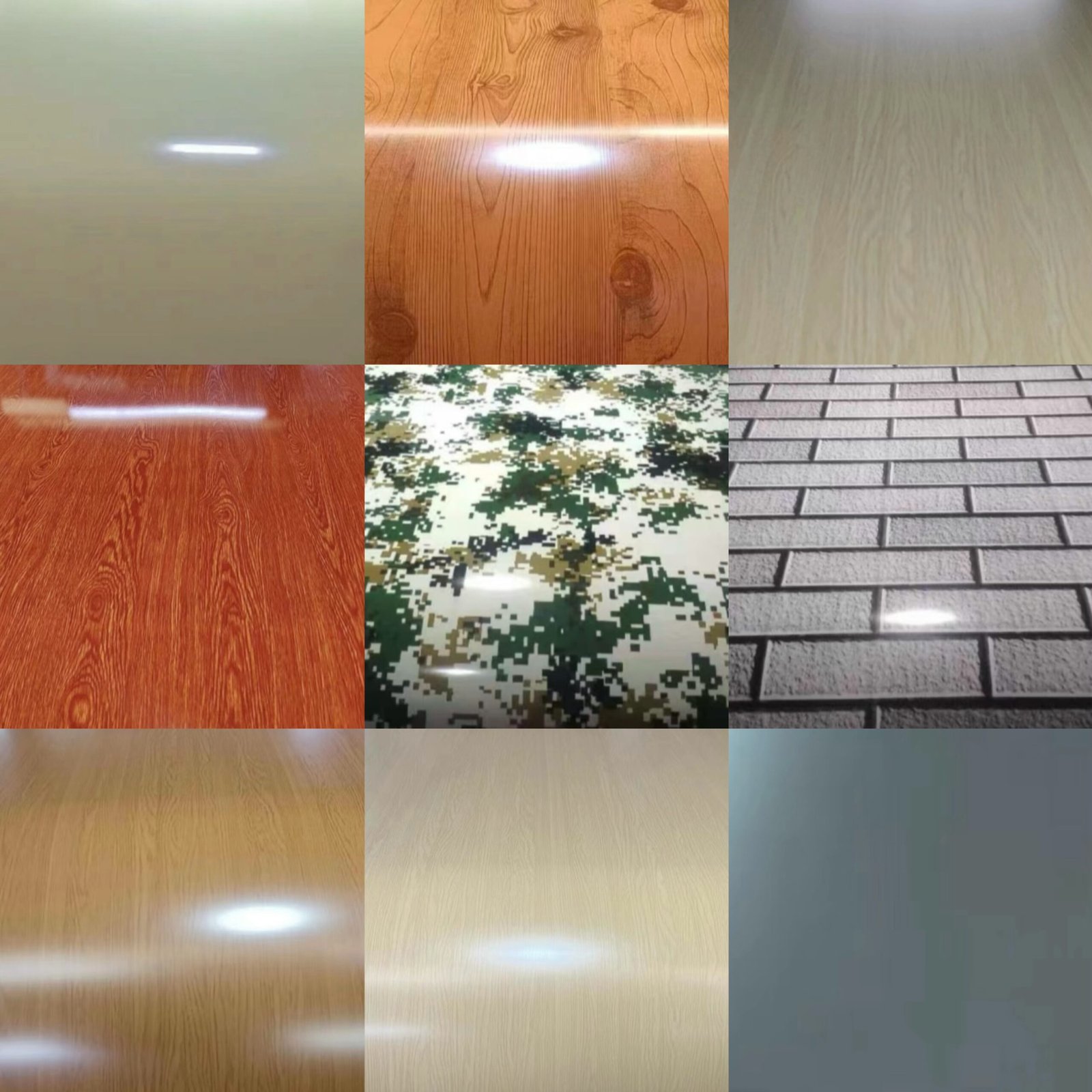Color chart showing multiple exterior wall panel finishes and patterns available for expandable container houses and prefab homes