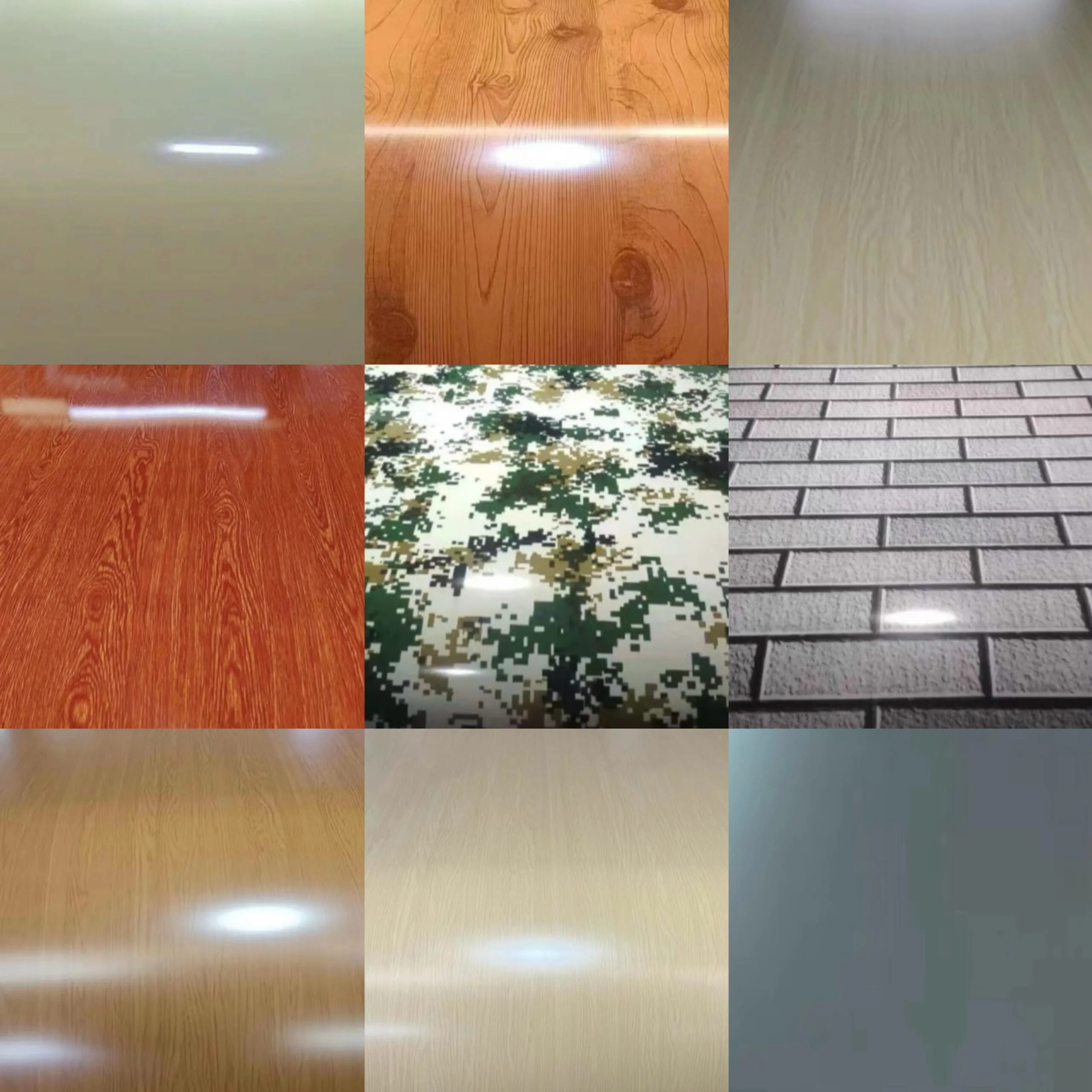 Color chart showing multiple exterior wall panel finishes and patterns available for expandable container houses and prefab homes