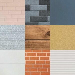 Color chart showing textured metal carved panel finishes for expandable container houses and prefab home exteriors