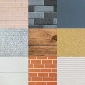 Color chart showing textured metal carved panel finishes for expandable container houses and prefab home exteriors