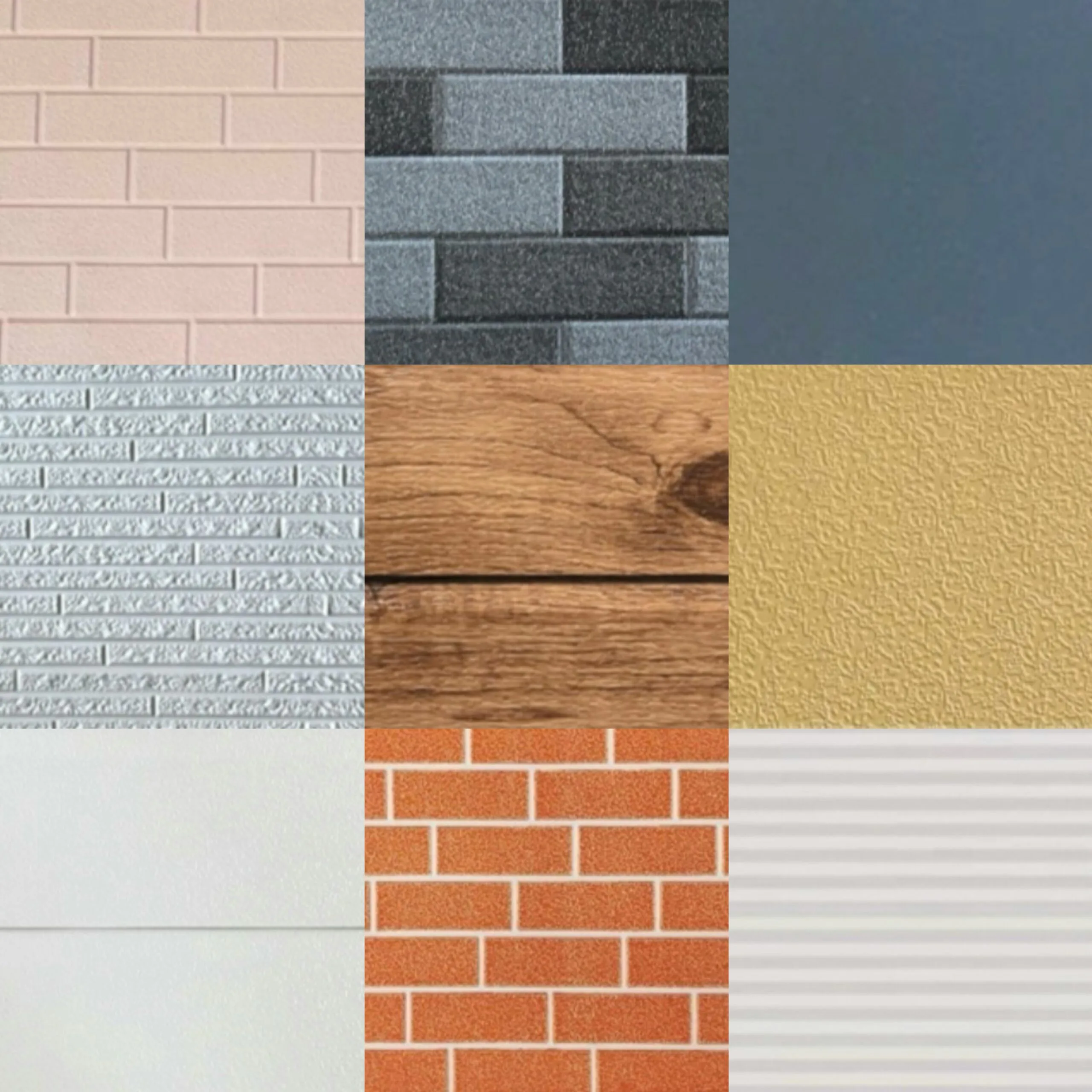 Color chart showing textured metal carved panel finishes for expandable container houses and prefab home exteriors
