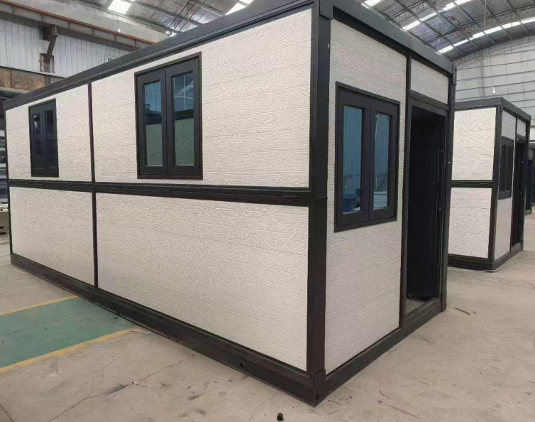 Portable flat pack container house with black steel frame