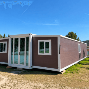 Front view of 40FT luxury finished expandable container house with modern modular exterior